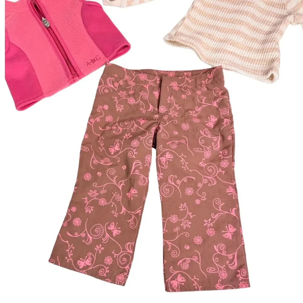 American Girl Wilderness Outfit Thermal Top Floral Hiking Pant Pink Zip Vest Box